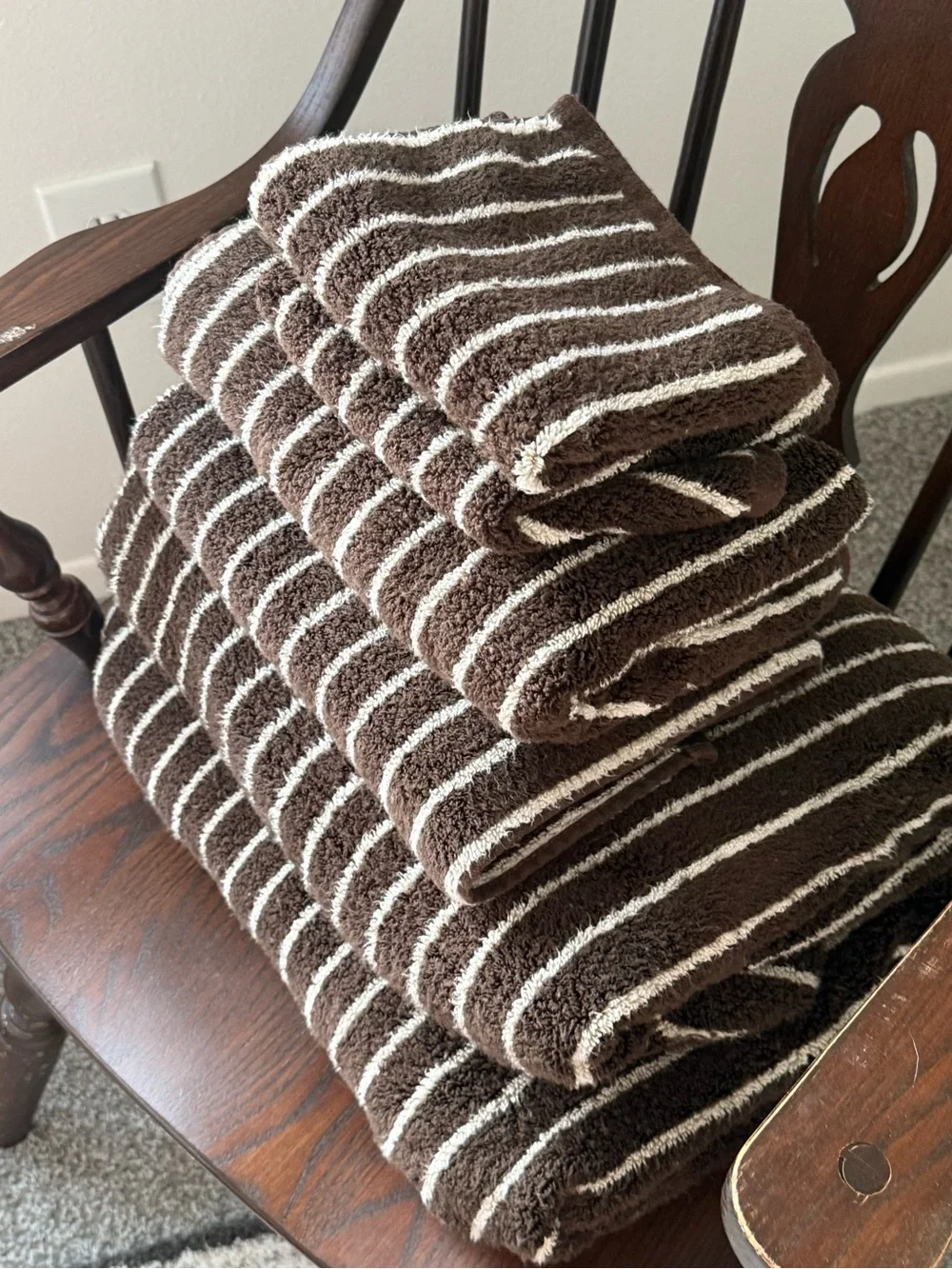 Cozy Earth Brown and White Striped Cotton Towels